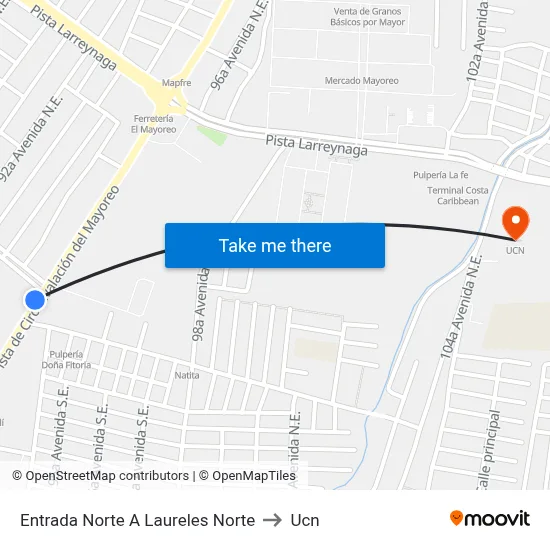 Entrada Norte A Laureles Norte to Ucn map
