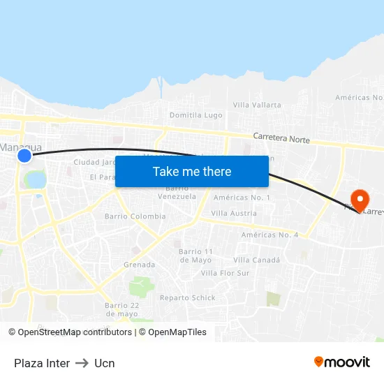 Plaza Inter to Ucn map