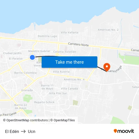 El Edén to Ucn map