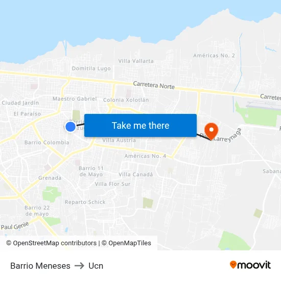 Barrio Meneses to Ucn map
