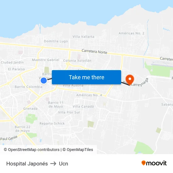 Hospital Japonés to Ucn map
