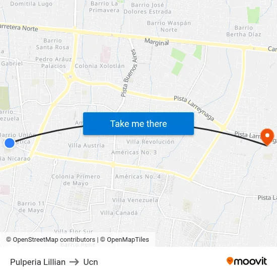 Pulperia Lillian to Ucn map
