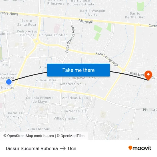 Dissur Sucursal Rubenia to Ucn map