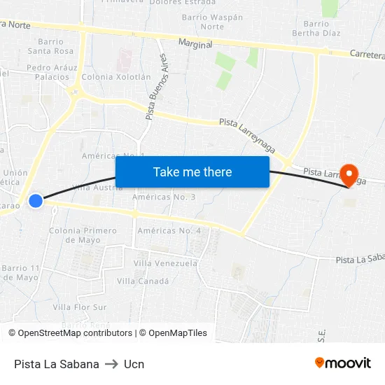 Pista La Sabana to Ucn map