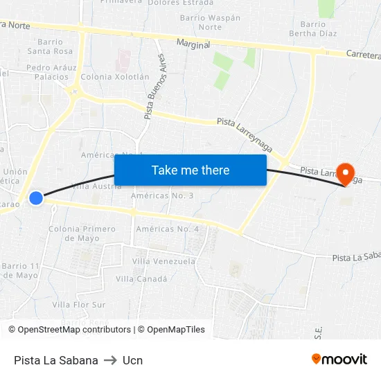 Pista La Sabana to Ucn map