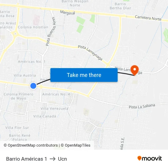 Barrio Américas 1 to Ucn map