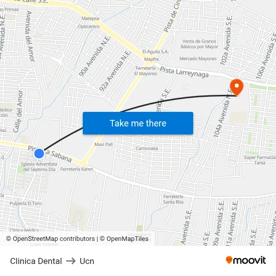 Clinica Dental to Ucn map