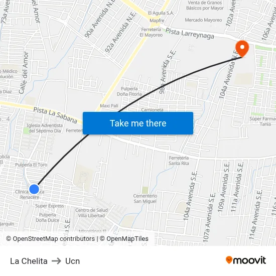 La Chelita to Ucn map