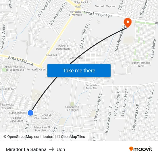 Mirador La Sabana to Ucn map