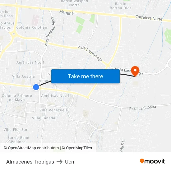 Almacenes Tropigas to Ucn map