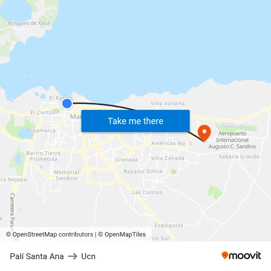 Palí Santa Ana to Ucn map