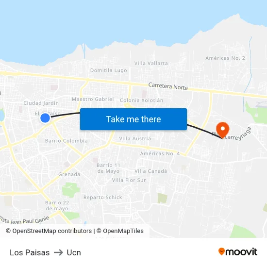 Los Paisas to Ucn map