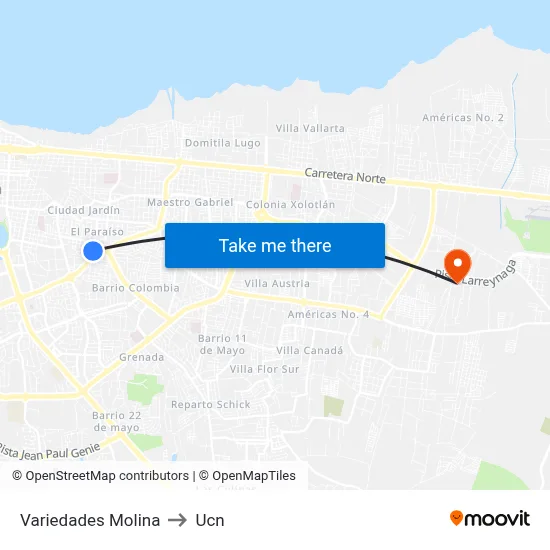 Variedades Molina to Ucn map
