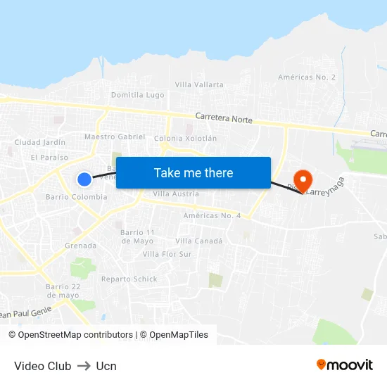Video Club to Ucn map