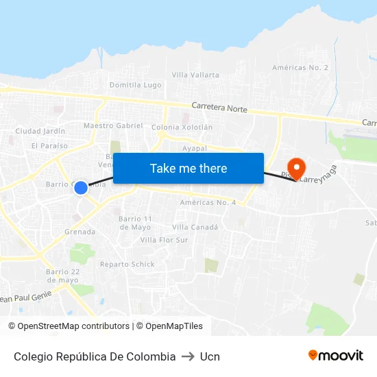 Colegio República De Colombia to Ucn map