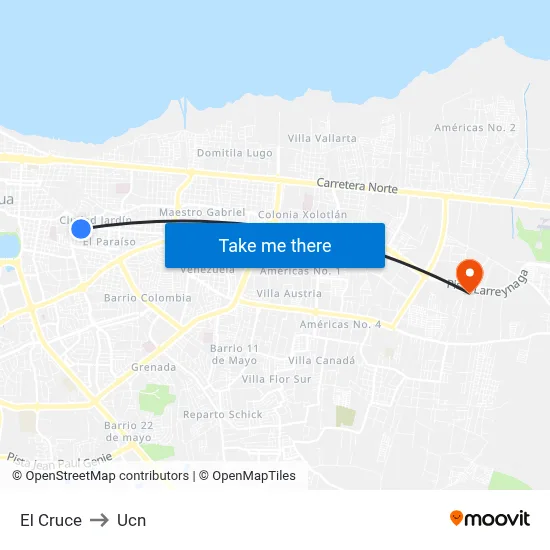 El Cruce to Ucn map