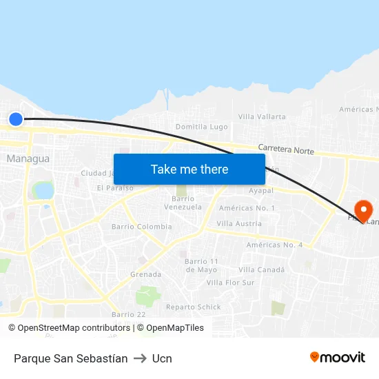 Parque San Sebastían to Ucn map