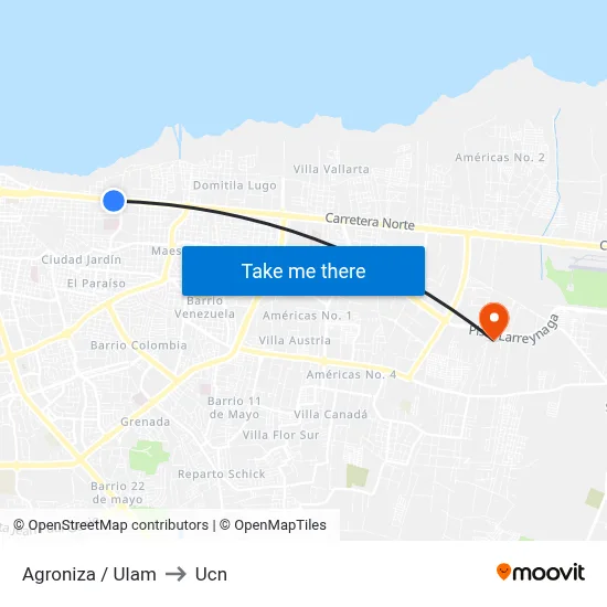 Agroniza / Ulam to Ucn map