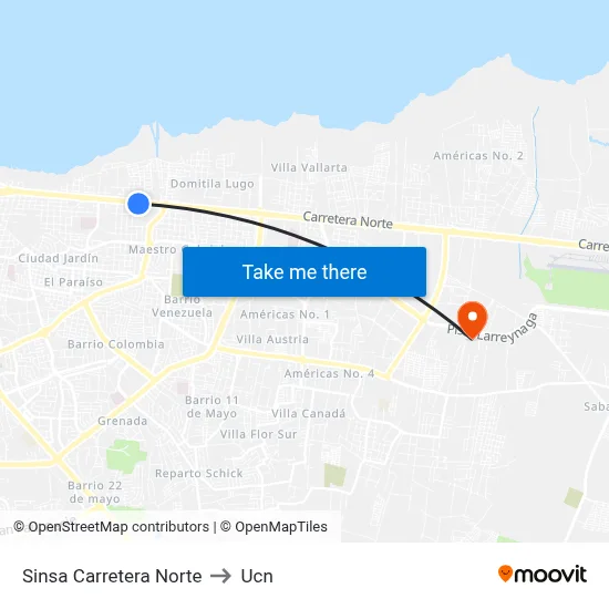 Sinsa Carretera Norte to Ucn map