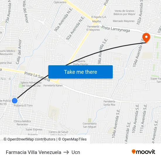 Farmacia Villa Venezuela to Ucn map