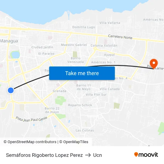 Semáforos Rigoberto Lopez Perez to Ucn map