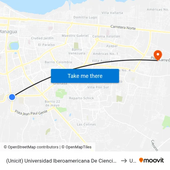 (Unicit) Universidad Iberoamericana De Ciencia Y Tecnología to Ucn map