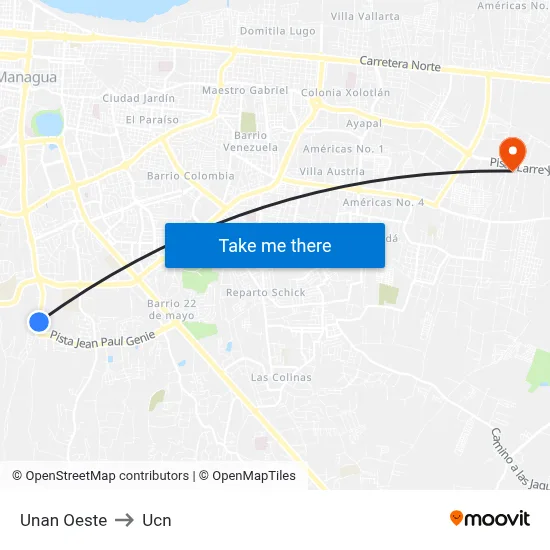 Unan Oeste to Ucn map