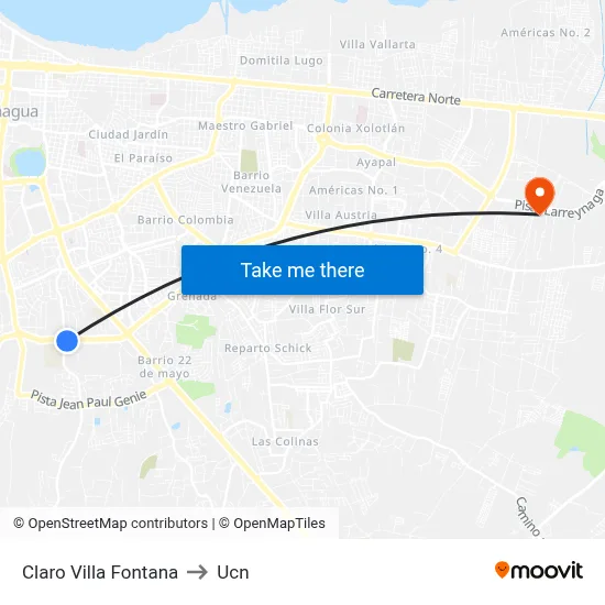 Claro Villa Fontana to Ucn map