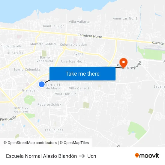 Escuela Normal Alesio Blandón to Ucn map