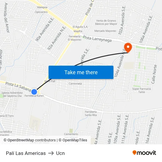 Palí Las Americas to Ucn map