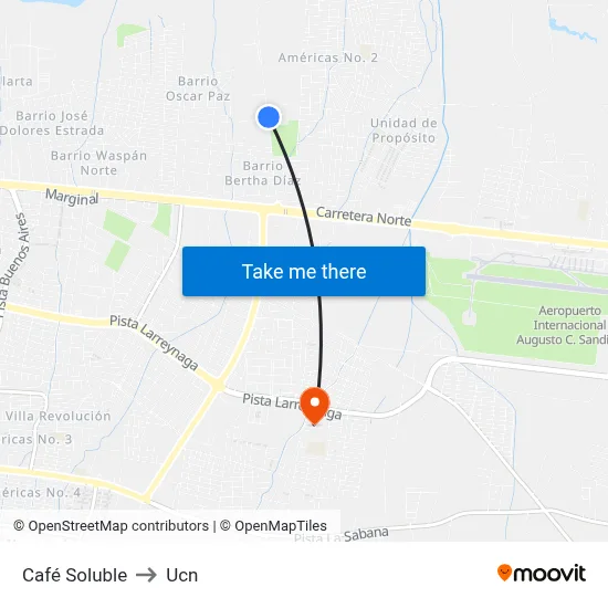 Café Soluble to Ucn map