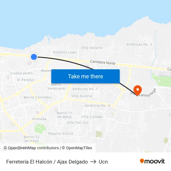 Ferretería El Halcón / Ajax Delgado to Ucn map