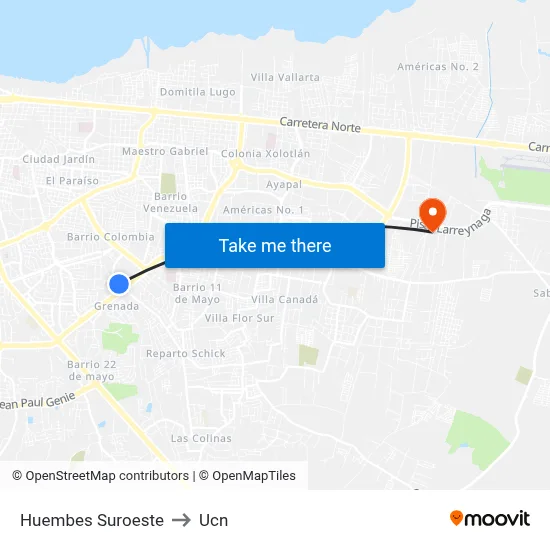 Huembes Suroeste to Ucn map