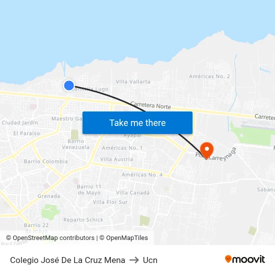 Colegio José De La Cruz Mena to Ucn map