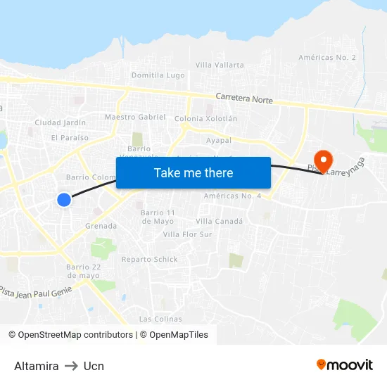 Altamira to Ucn map