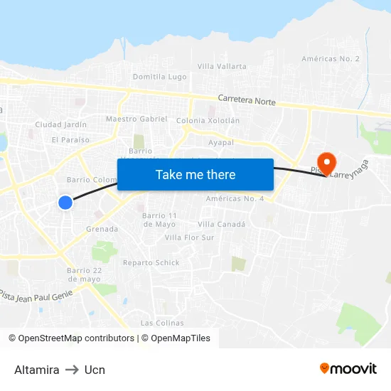 Altamira to Ucn map