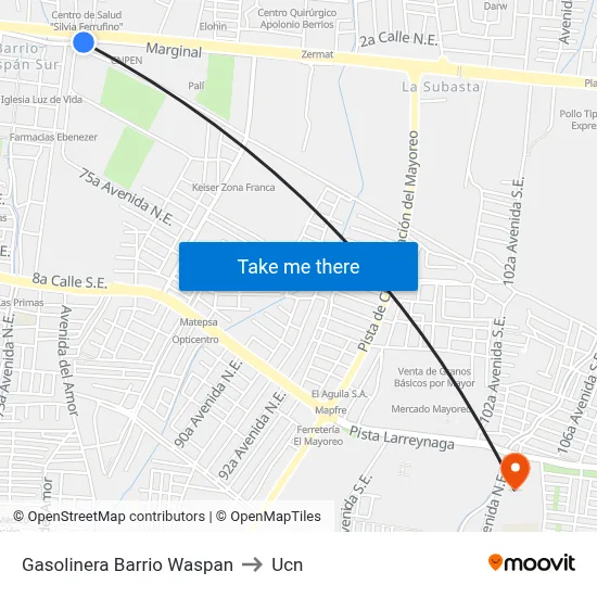 Gasolinera Barrio Waspan to Ucn map