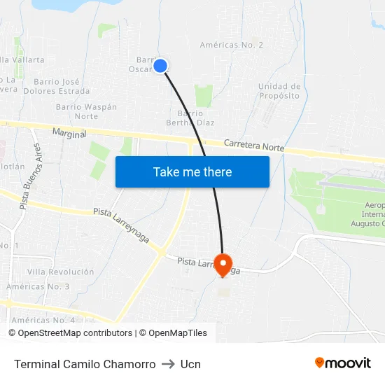 Terminal Camilo Chamorro to Ucn map