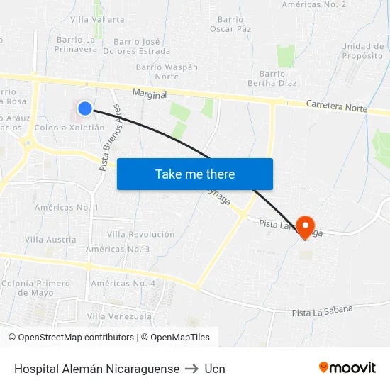 Hospital Alemán Nicaraguense to Ucn map