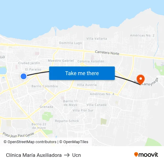 Clínica María Auxiliadora to Ucn map