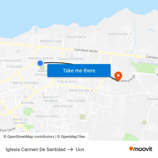 Iglesia Carmen De Santidad to Ucn map