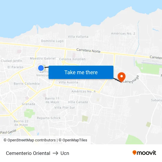 Cementerio Oriental to Ucn map