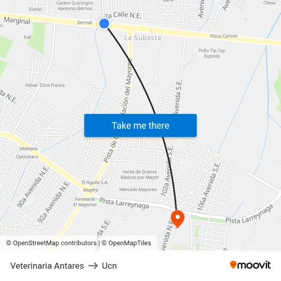 Veterinaria Antares to Ucn map