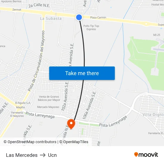 Las Mercedes to Ucn map