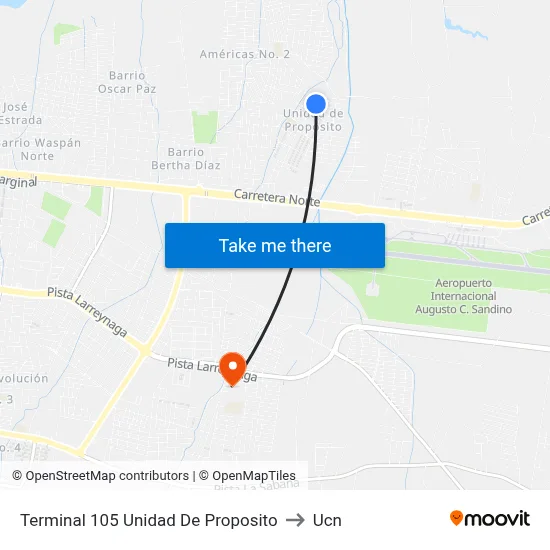 Terminal 105 Unidad De Proposito to Ucn map