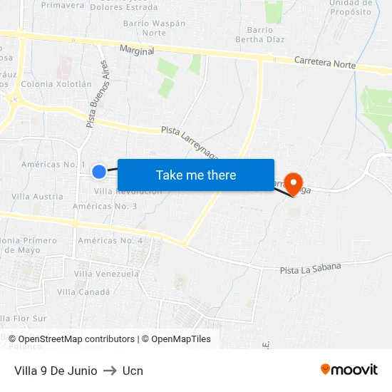 Villa 9 De Junio to Ucn map
