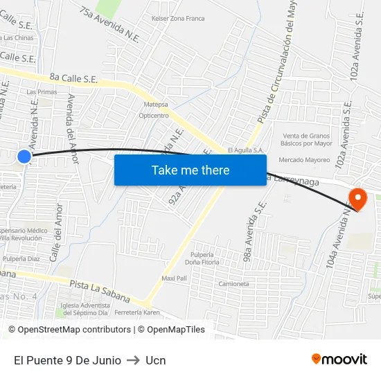 El Puente 9 De Junio to Ucn map