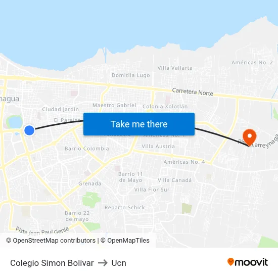 Colegio Simon Bolivar to Ucn map