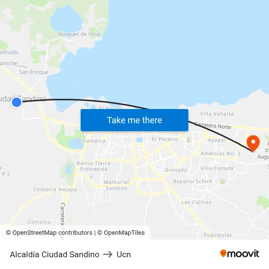 Alcaldía Ciudad Sandino to Ucn map