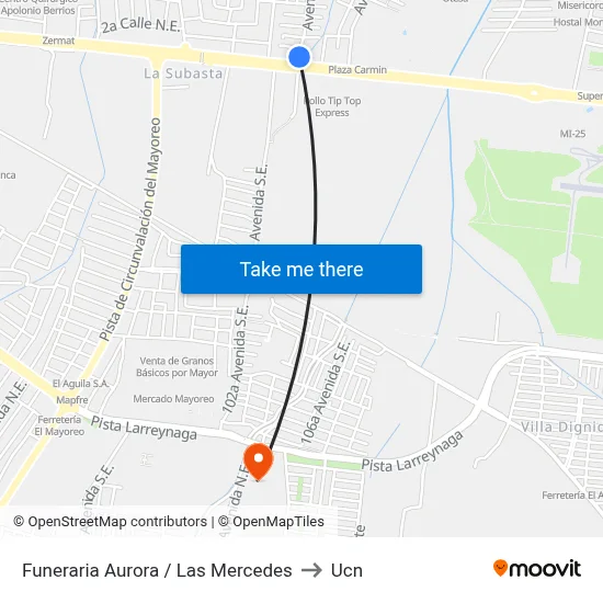 Funeraria Aurora / Las Mercedes to Ucn map